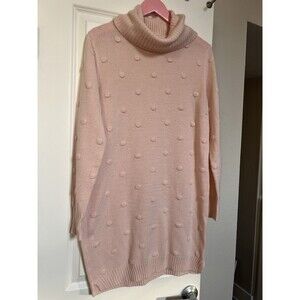 Harlow And Rose Pink Turtle Neck Long Sweater/Mini Dress Bobbles Sz Medium To XL